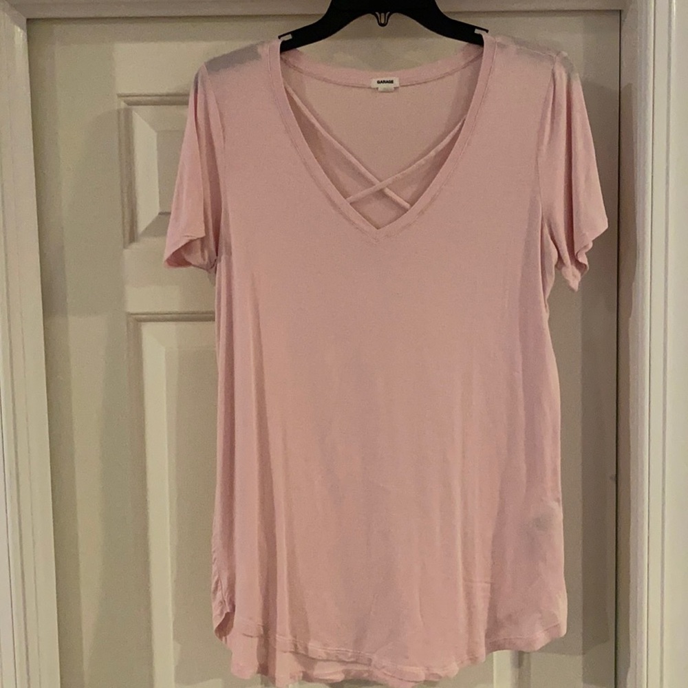 Pink garage cross front t-shirt